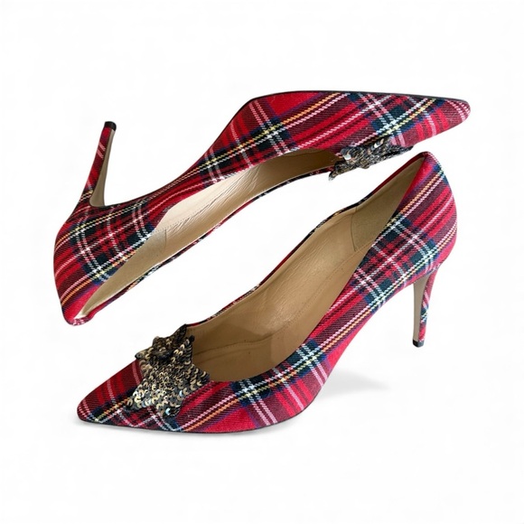 J Crew Star Sequenced Red Tartan Holiday Heels|J Crew Tartan Holiday Heel - Picture 11 of 15